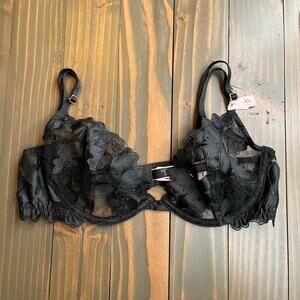 Victoria's Secret Very Sexy Black Floral Mesh Underwire Demi Bra 36B NWT Satin